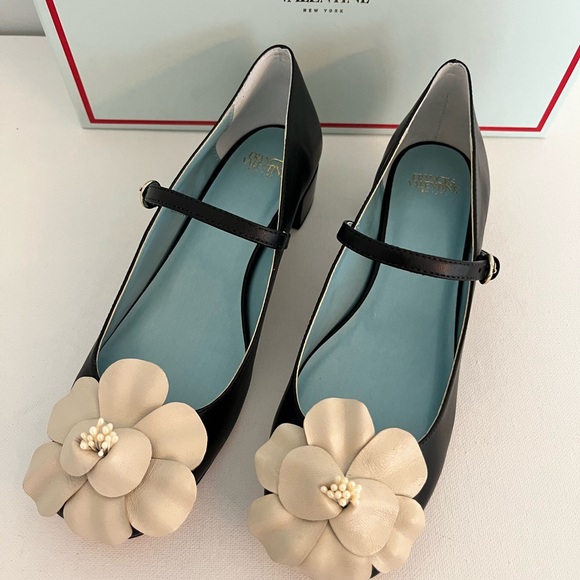 Frances Valentine Shoes - Frances Valentine Babe Black Nappa Leather and Cream Floral Heels